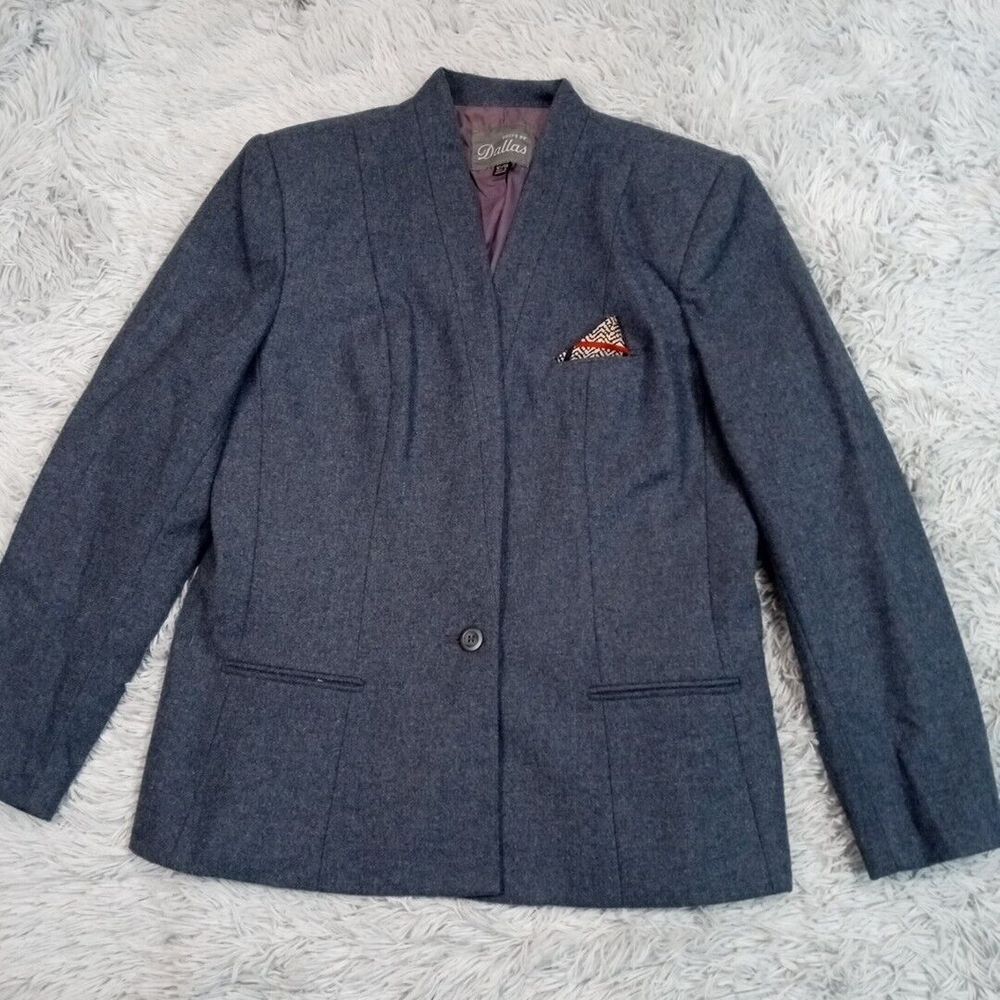 Vintage Suits By Dallas Suit Jacket Womens 12 13 Blue Wool‎ Blend Blazer Career